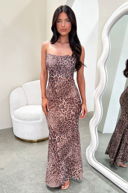 Elegancka sukienka maxi w panterkę Selvaggia