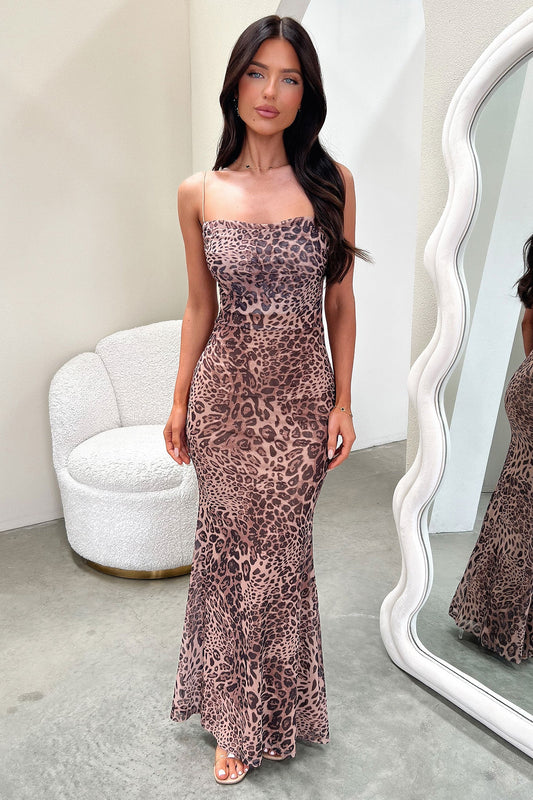 Elegancka sukienka maxi w panterkę Selvaggia