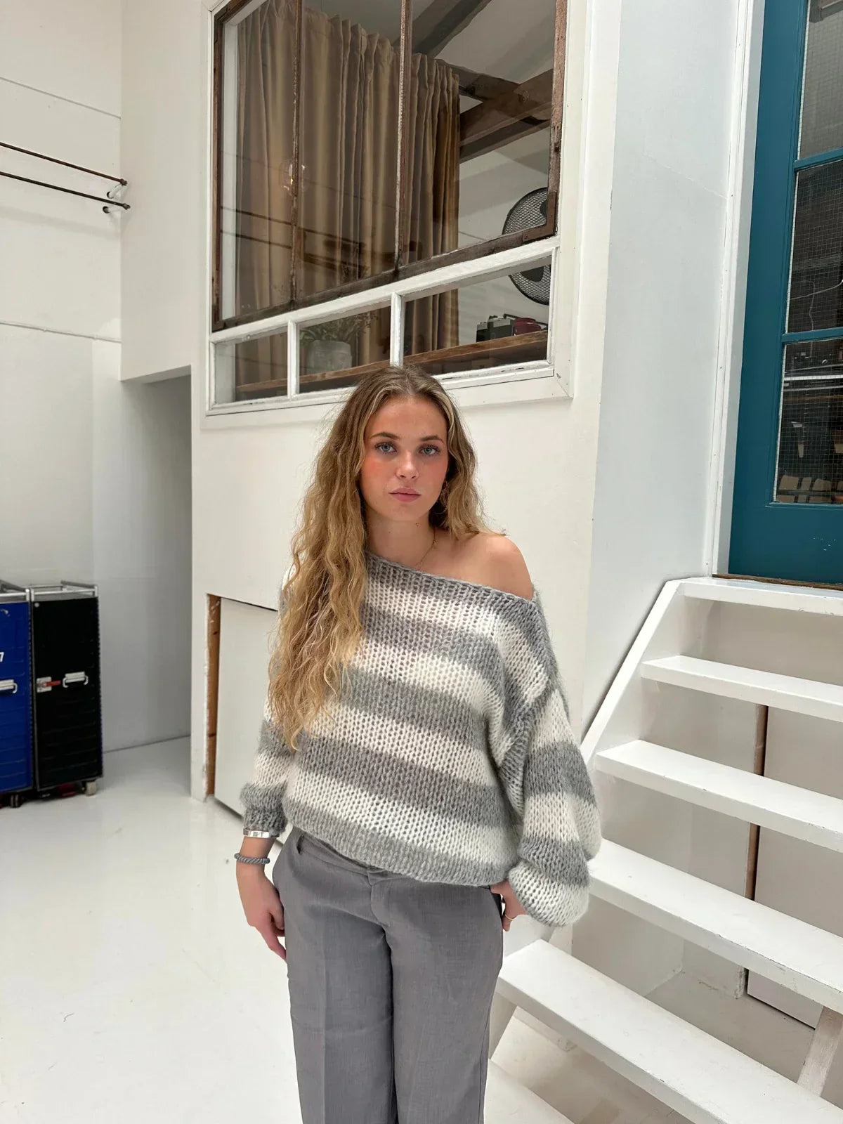 Sweter Olivia oversize z grubej dzianiny w paski