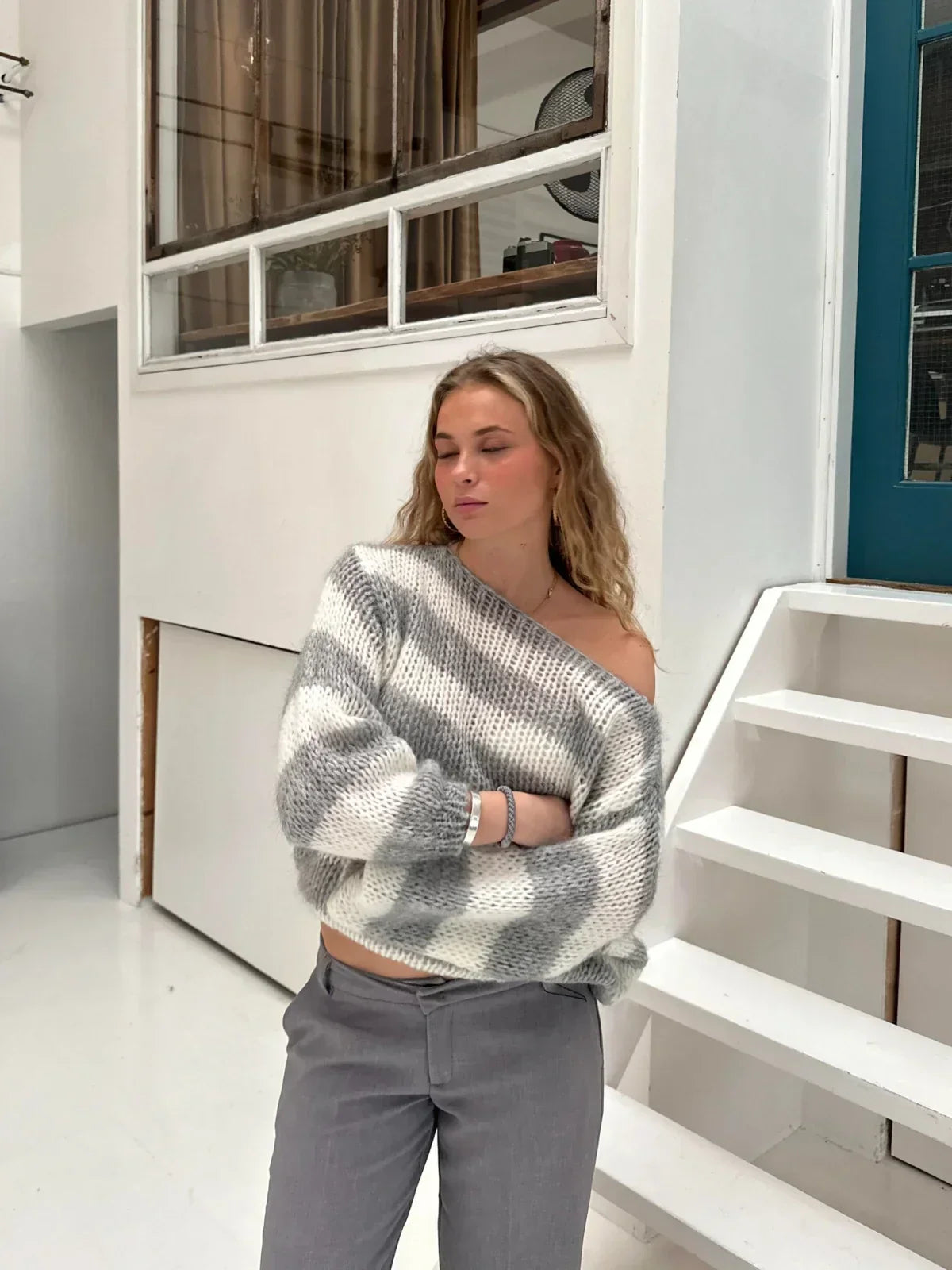 Sweter Olivia oversize z grubej dzianiny w paski