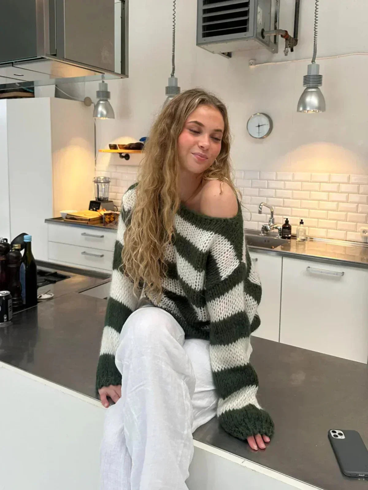Sweter Olivia oversize z grubej dzianiny w paski