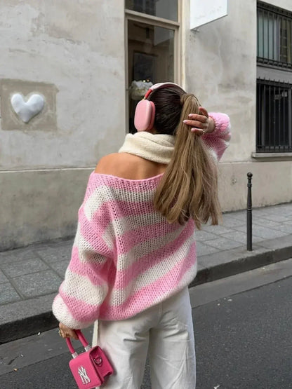 Sweter Olivia oversize z grubej dzianiny w paski