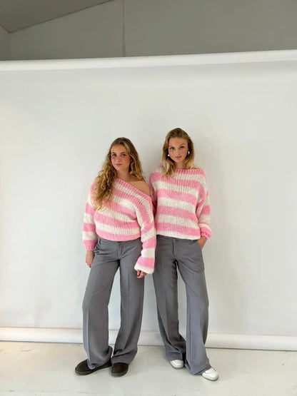 Sweter Olivia oversize z grubej dzianiny w paski