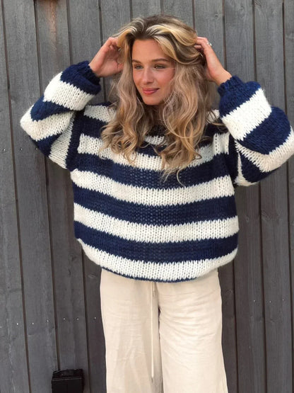 Sweter Olivia oversize z grubej dzianiny w paski